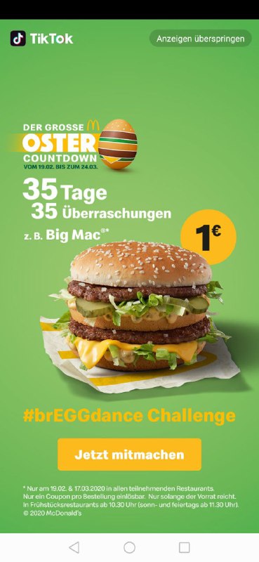 Screenshot von McDonalds TikTok Werbung