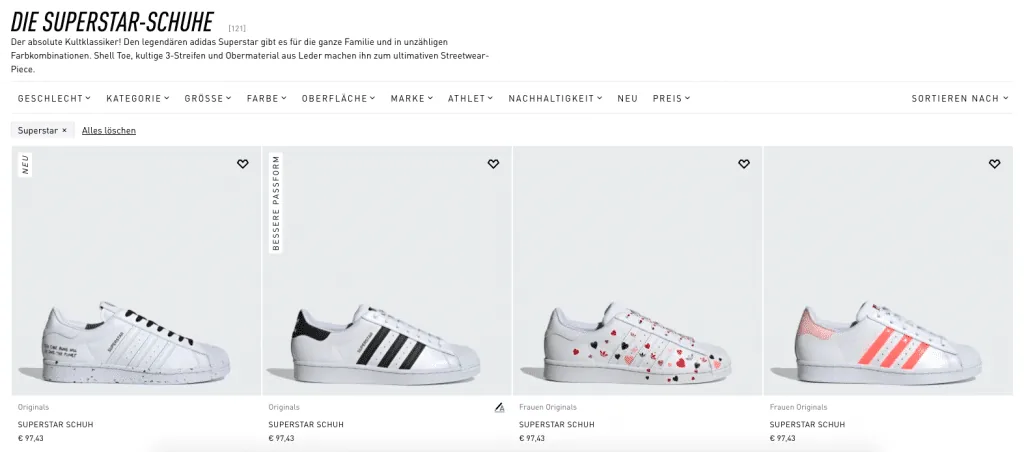 E-Commerce-SEO Beispiel für Kategorieseiten: Adidas Superstar