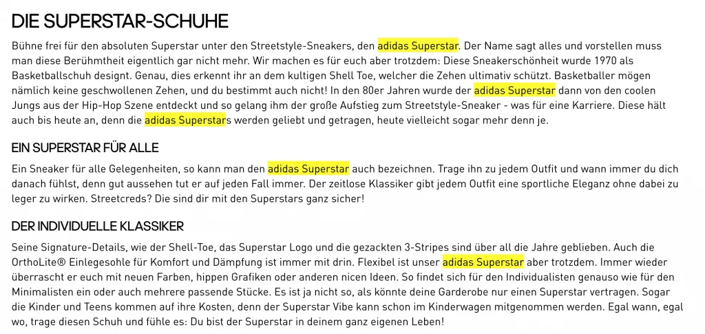 E Commerce SEO adidas Superstar Text