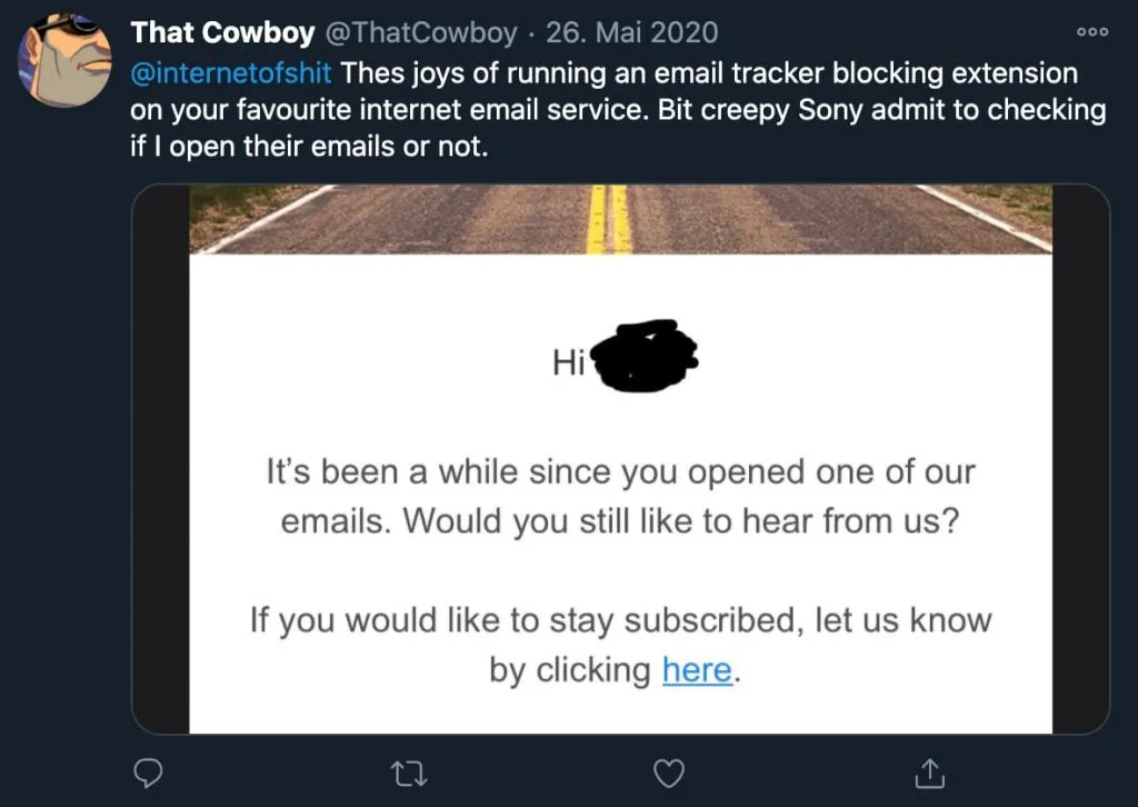 E-Mail-Marketing-Tipps: User findet es gruselig, dass der Absender ungeöffnete vorherige E-Mails erwähnt.