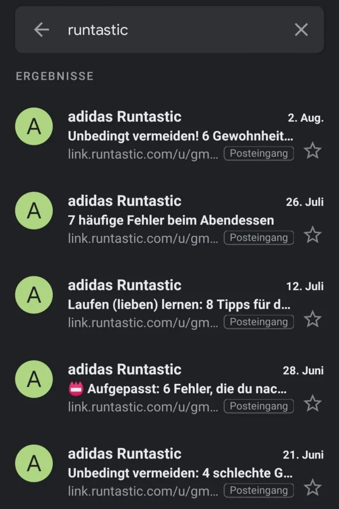 E-Mail-Marketing-Tipps: Adidas Runtastic beginnt Newsletter meistens mit negativen Formulierungen.