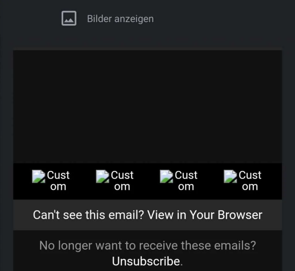 E-Mail-Marketing-Tipps: E-Mail ist leer, da einziges Bild nicht angezeigt wird.