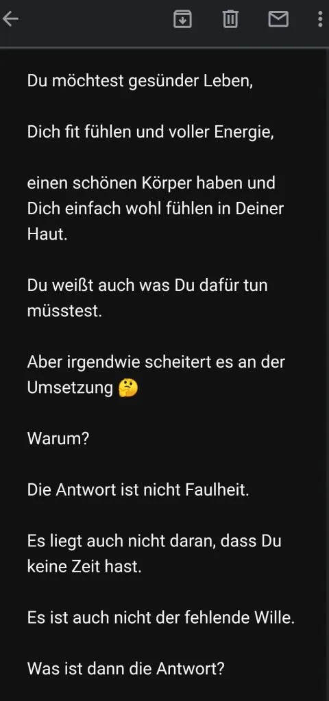 E-Mail-Marketing-Tipps: Breakletics nutzt zu viele Absätze. 