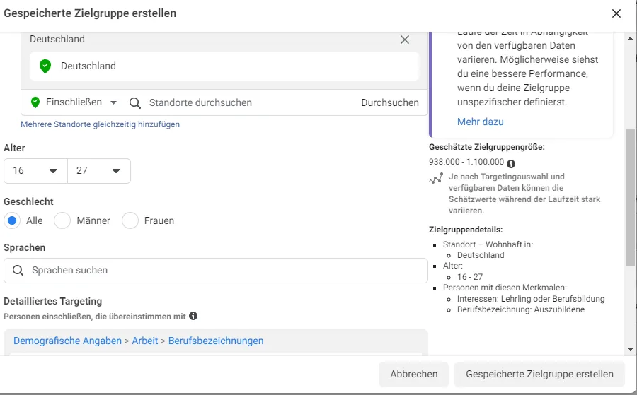 Facebook Ads Kosten Zielgruppengroesse