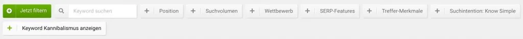Filtermöglichkeiten bei Sistrix: „Keyword Kannibalismus anzeigen“ ermöglicht direkte Filterung nach Keyword-Kannibalisierung