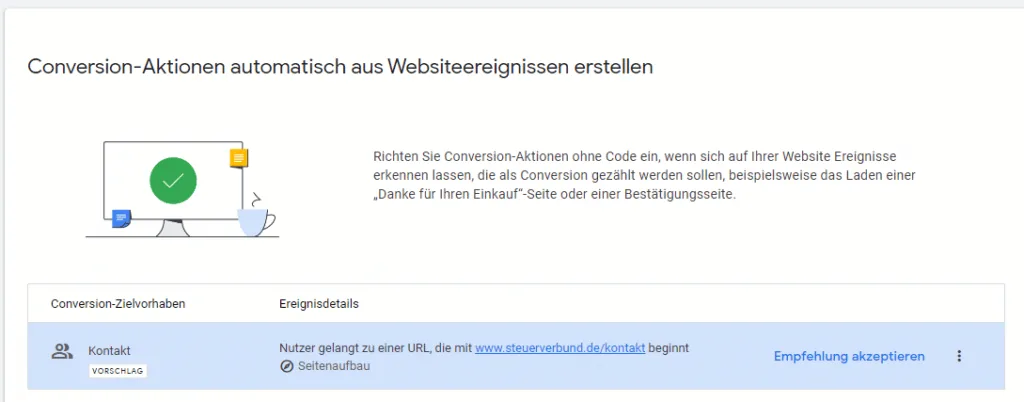 Google Ads Conversion Tracking Vorschläge