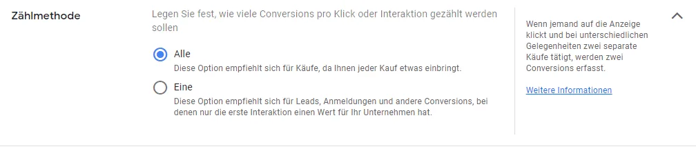 Google Ads Conversion Tracking Zählart