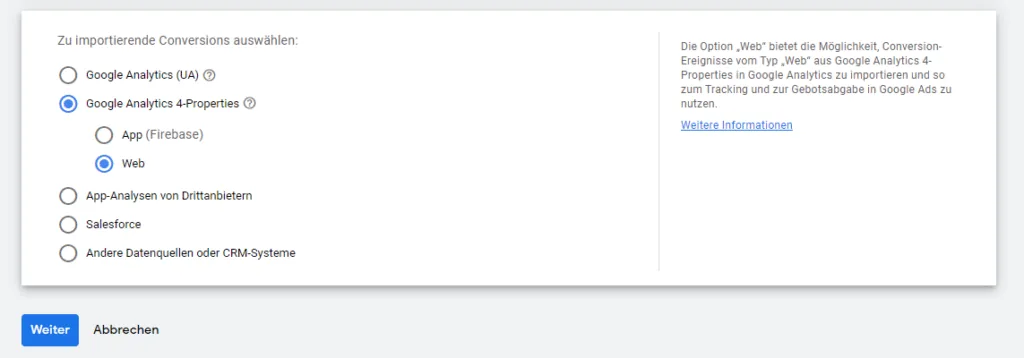 Google Ads Conversion Tracking importieren