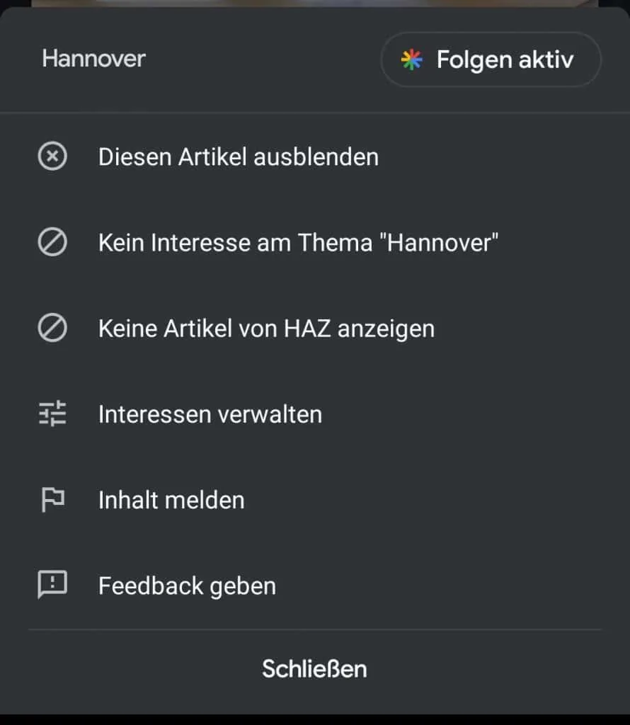 Google Discover Optimierung Menue Interesse