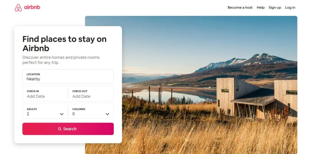 Landingpage von Airbnb als Beispiel für Leadgenerierung
