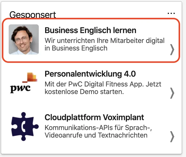 Text Ads LinkeDin Sidebar