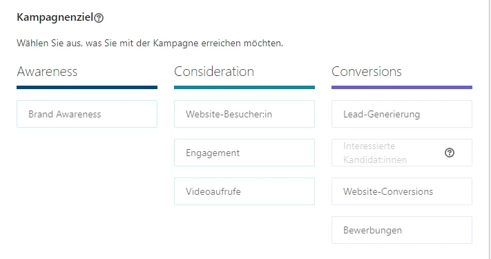 Linkedin Recruiting Ads Kampagnenziel