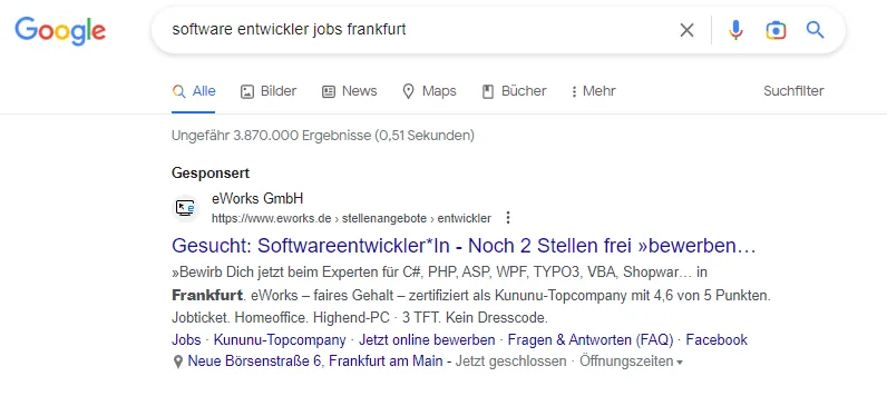 Google Ads Recruiting Beispiel