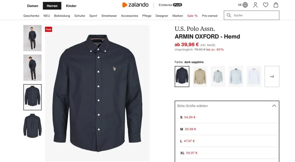 Zalando Filter Größen