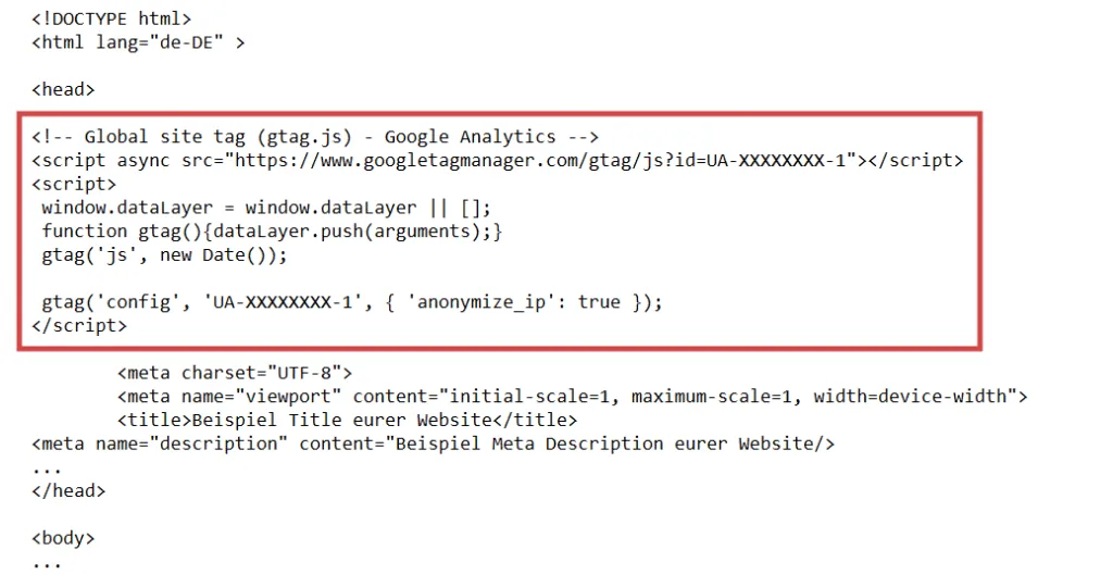 Google Analytics Implementierung Google Analytics-Tracking-Code im Quellcode